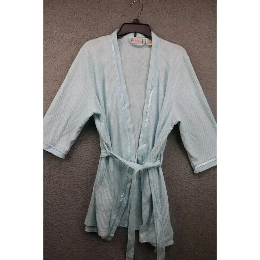 Coral Bay Women's Light Blue Robe-XL-Belted-Pockets-Satin Trim